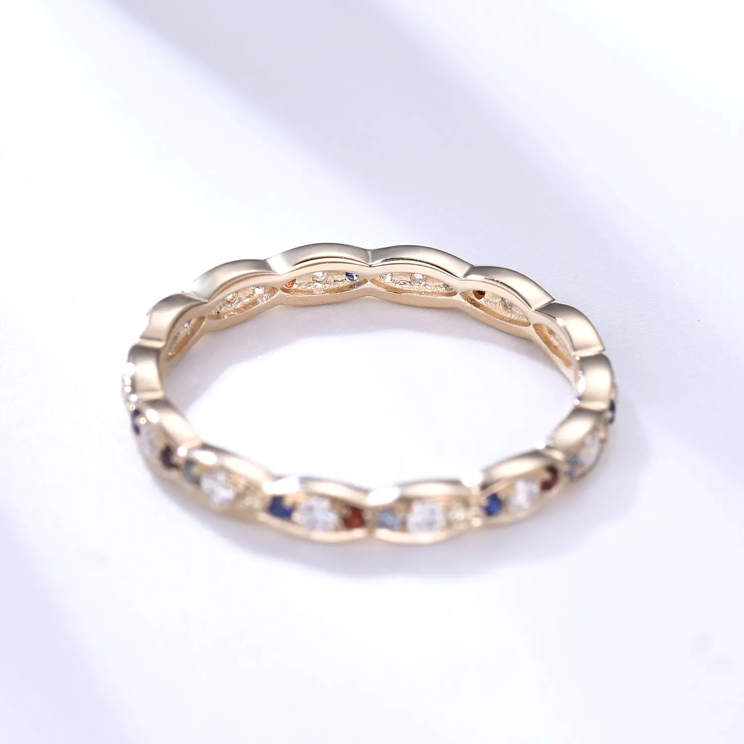 Diamond Yellow Gold Wedding Band Multiple Gemstone Full Eternity Ring