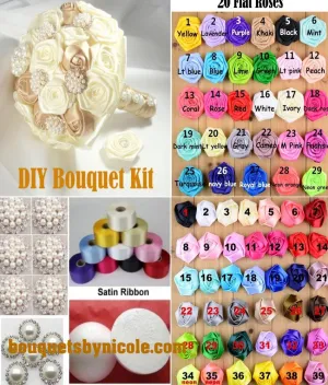 DIY Brooch Bouquet Kit Satin Roses KIT-Goldie