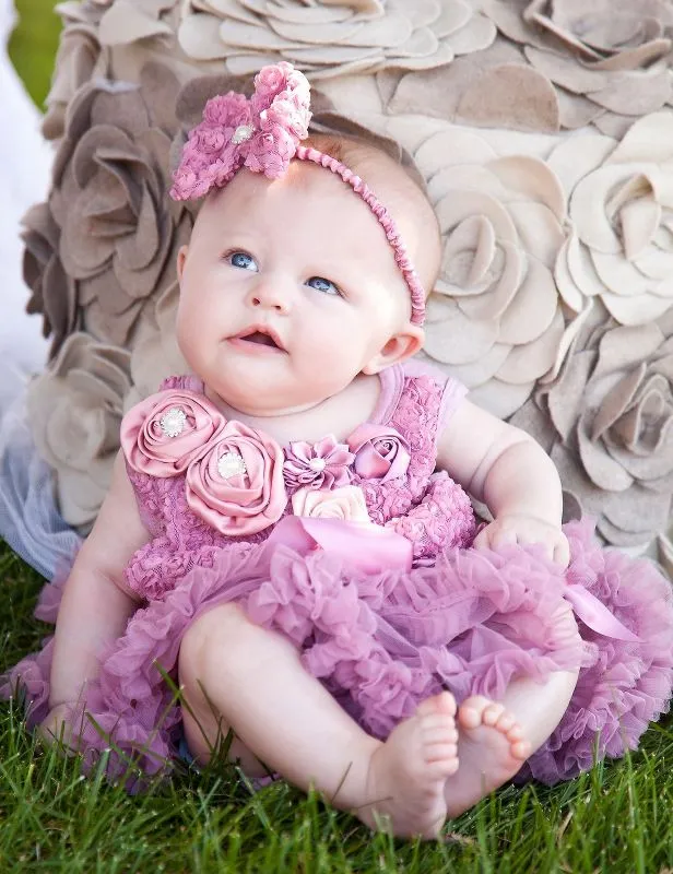 Dusty Pink Rosettes Rose Pettiskirt Romper Set