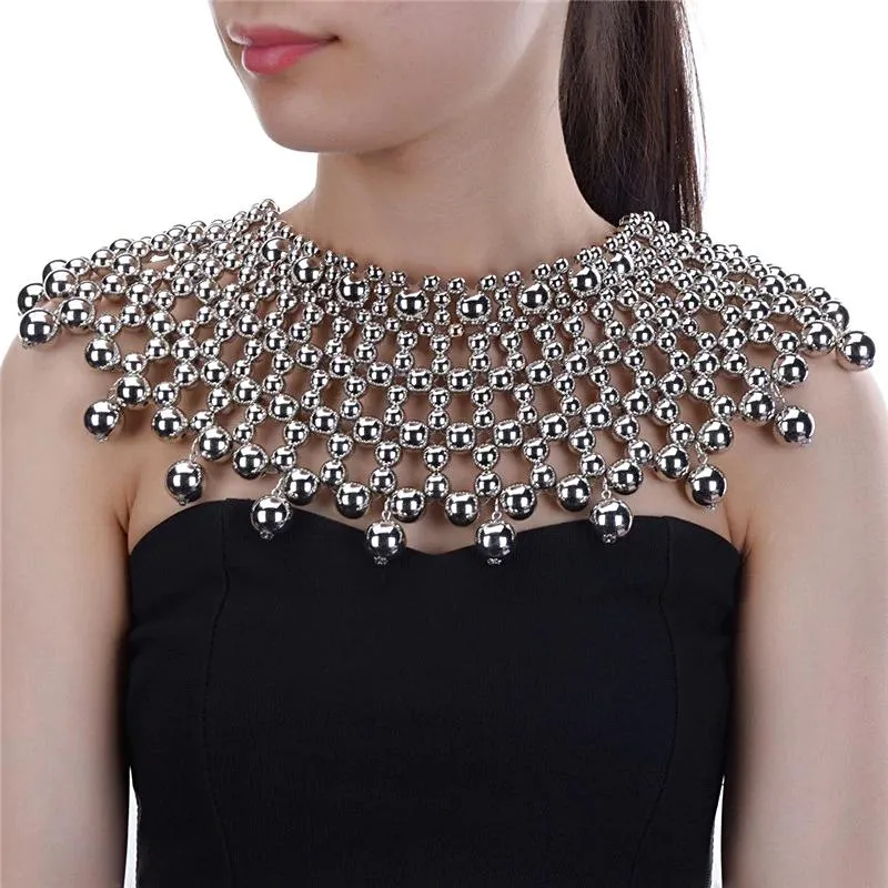 Egyptian Inspired Maxi Bib Collar Choker Necklace (Silver)