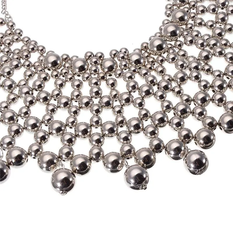 Egyptian Inspired Maxi Bib Collar Choker Necklace (Silver)