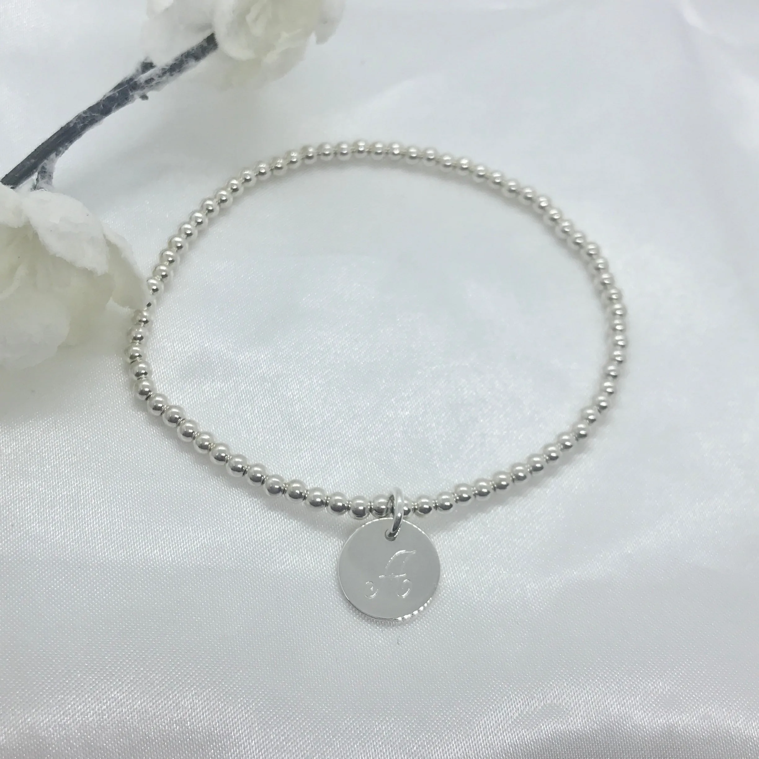 Engravable Circle - 925 Sterling Silver Stretch Bracelet S,M,L