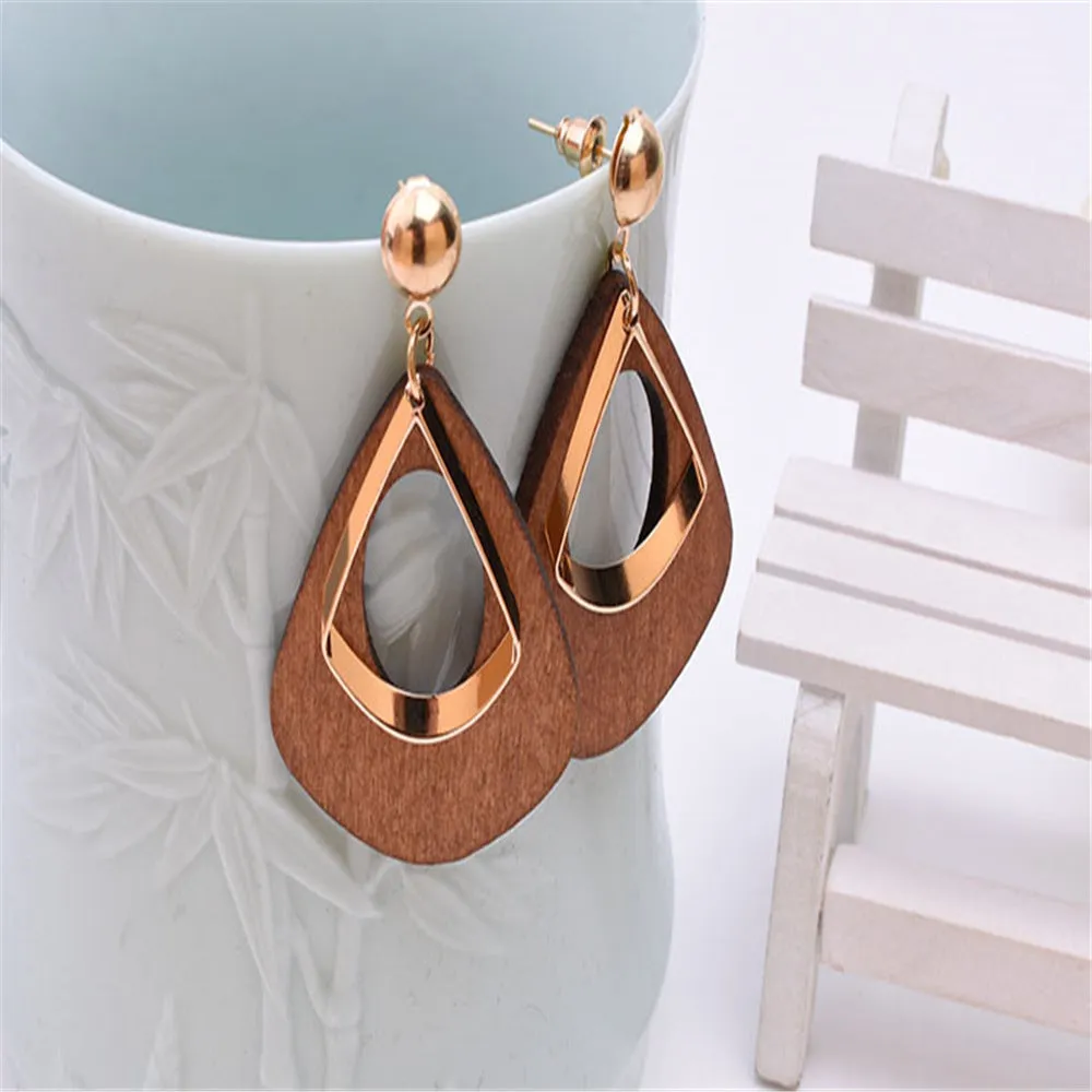 European and American retro hand made minimalist wood earrings simple geometric exaggerated earrings long wood earrings