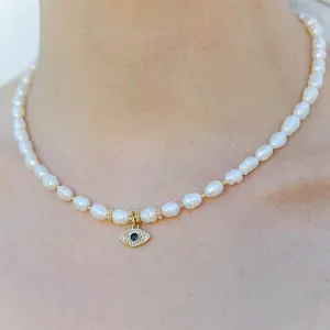 Evil Eye Pearl Necklace