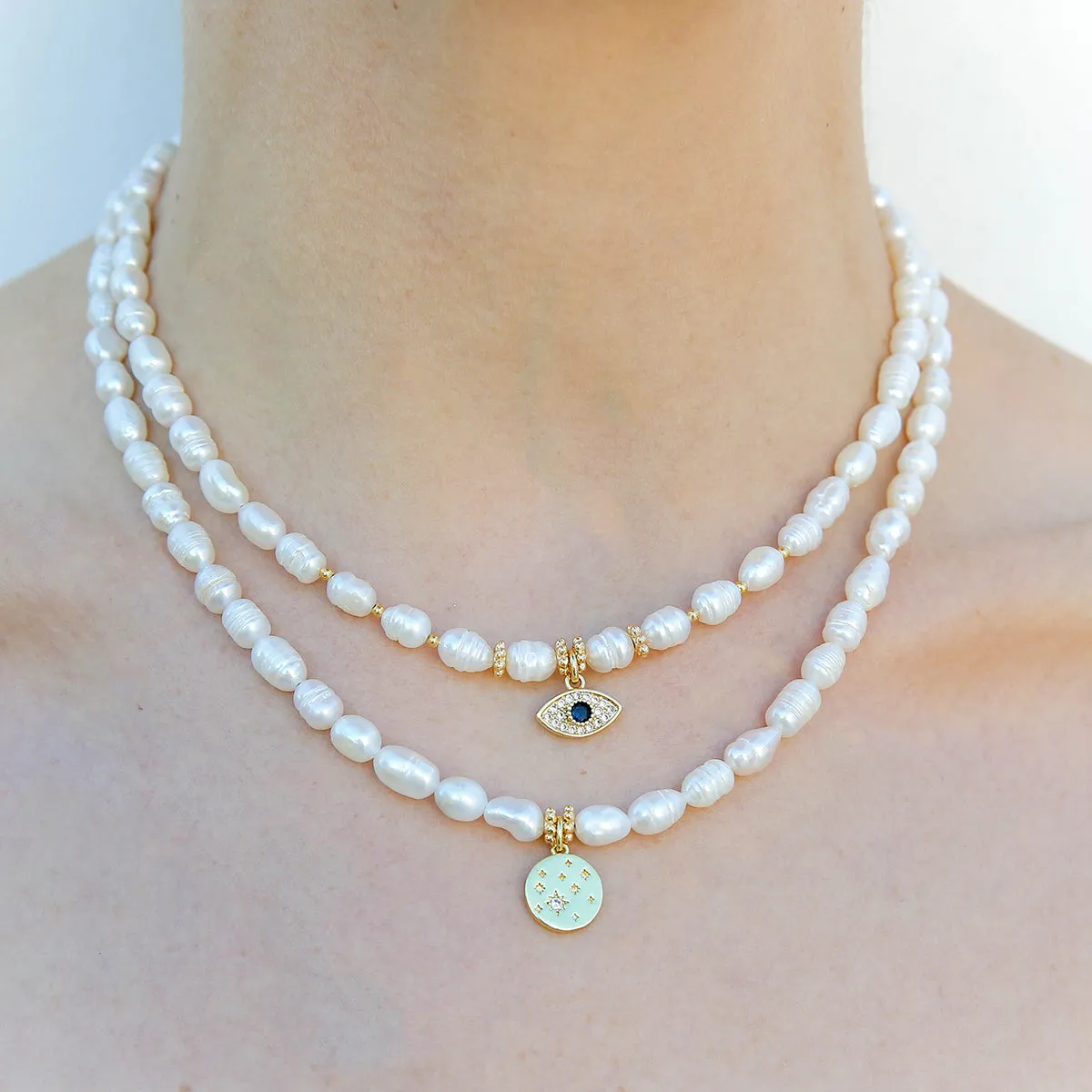 Evil Eye Pearl Necklace