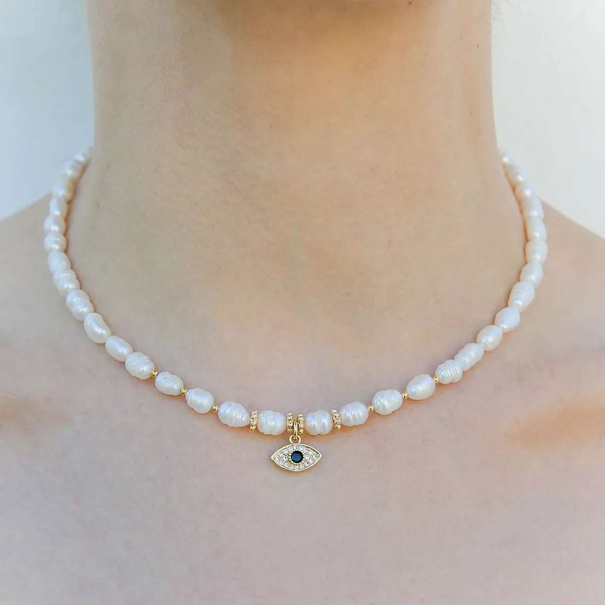 Evil Eye Pearl Necklace