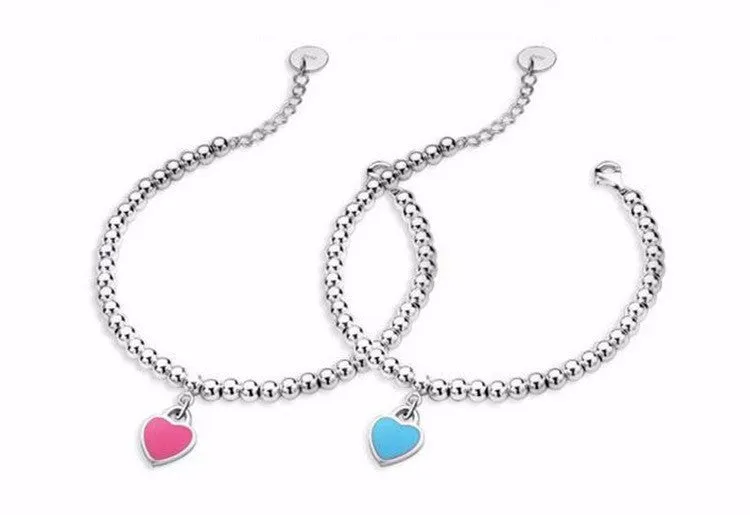 Fashion sliver plated simple heart shape Bracelets for Women party and christmas gift Beads ID Bracelets & Bangles For Women