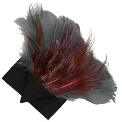 Feather Trim - Steel & Burgundy (One Left with Hand-Painted Button)