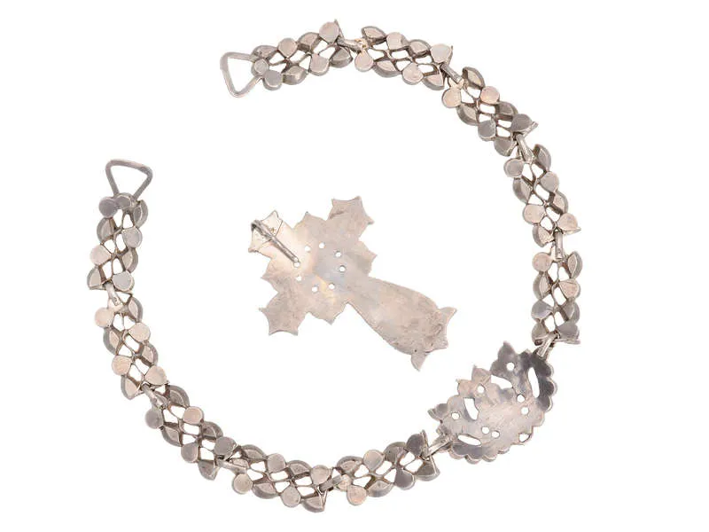 French Paste Rose Gold & Silver Collar & Cross c. 1840