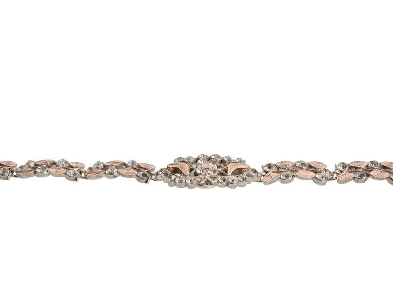 French Paste Rose Gold & Silver Collar & Cross c. 1840