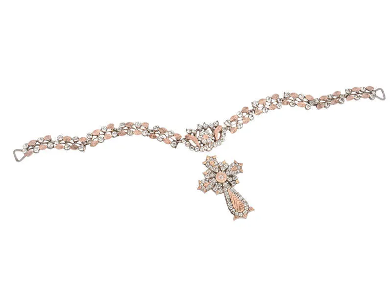 French Paste Rose Gold & Silver Collar & Cross c. 1840