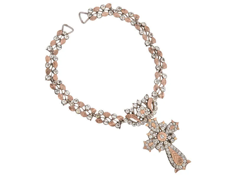 French Paste Rose Gold & Silver Collar & Cross c. 1840