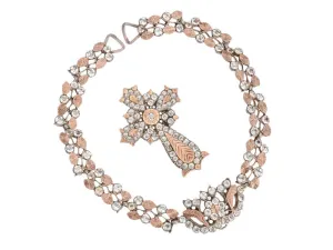 French Paste Rose Gold & Silver Collar & Cross c. 1840