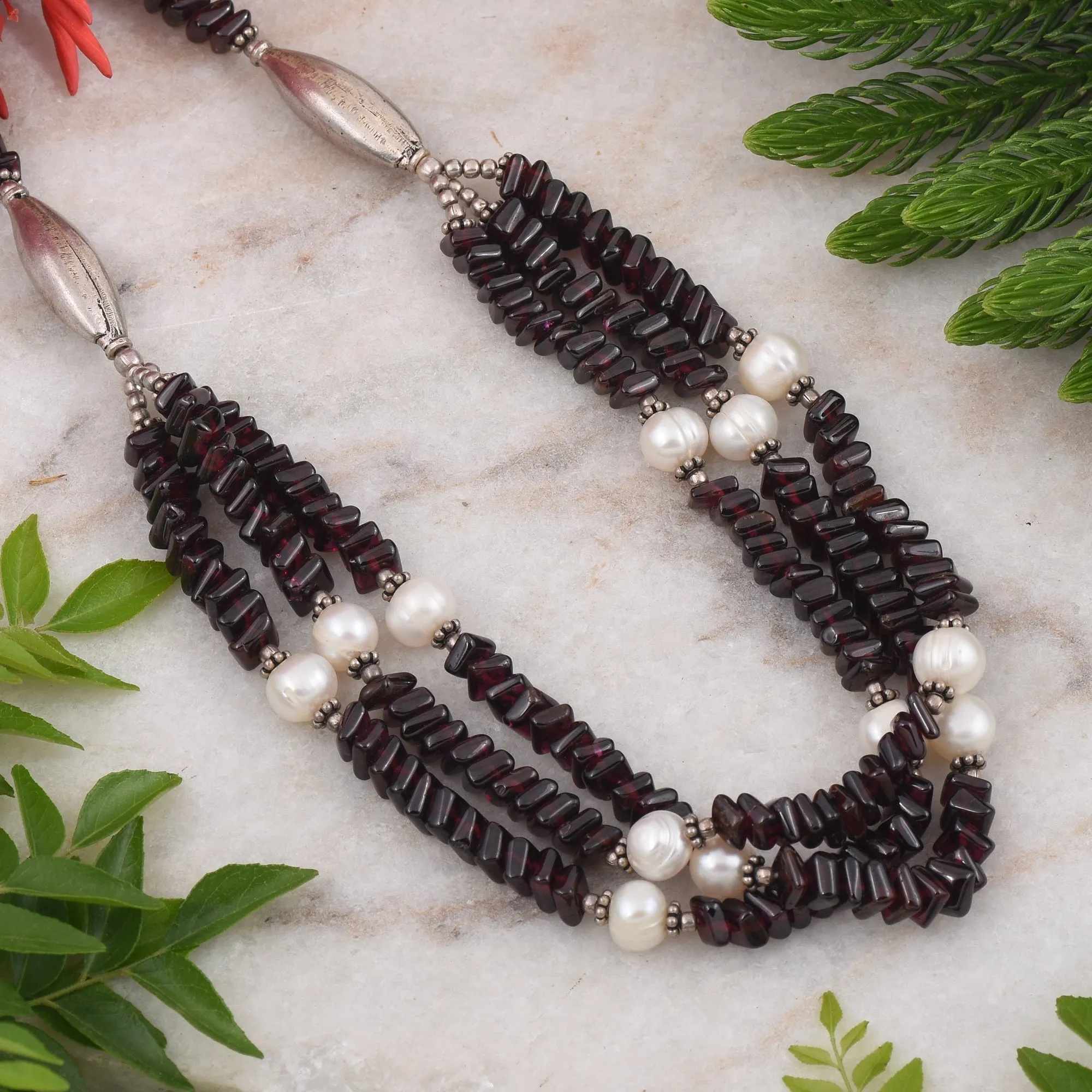 Garnet Pearl Necklace