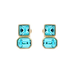 Gold & Aqua Bohemica Crystal Clip Earrings