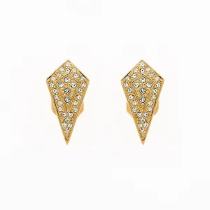 Gold Pave Crystal Art Deco Clip Earrings