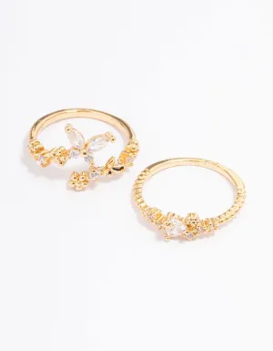 Gold Plated Floral Stone Ring Pack