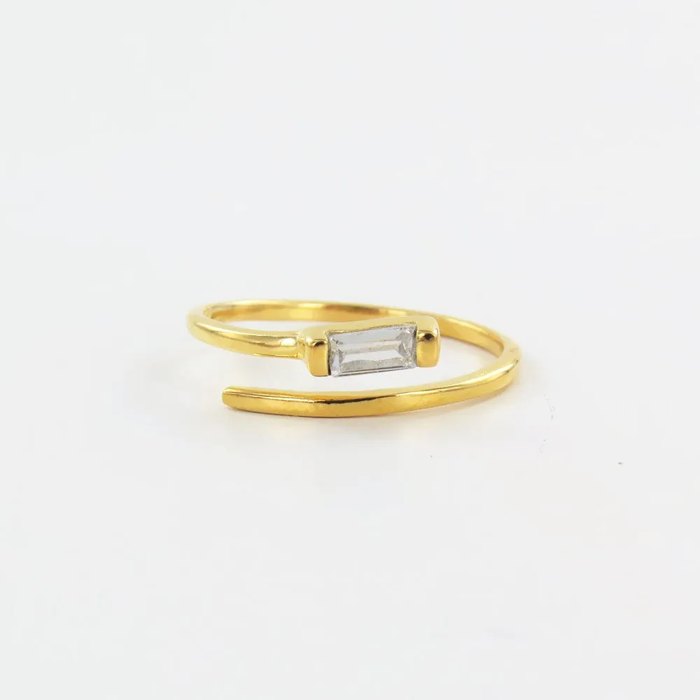 GOLD PLATED OPEN SPIRAL RING WITH ZIRCON