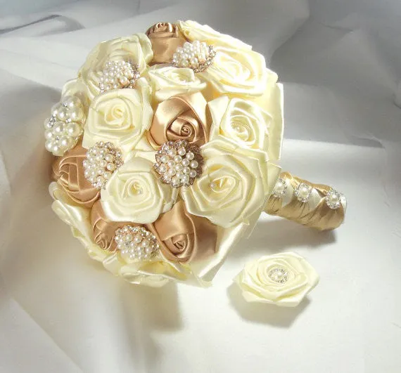 GOLDIE~EMR Satin Rose Brooch Bouquet or DIY KIT