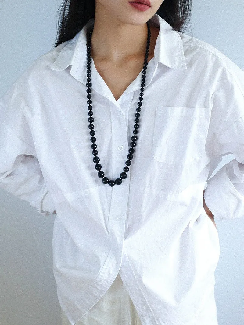 Gradient Black Agate Stone Long Necklace