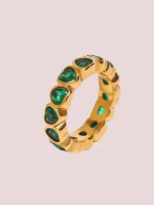 Green CZ Heart Ring - Gold Plated Elegance