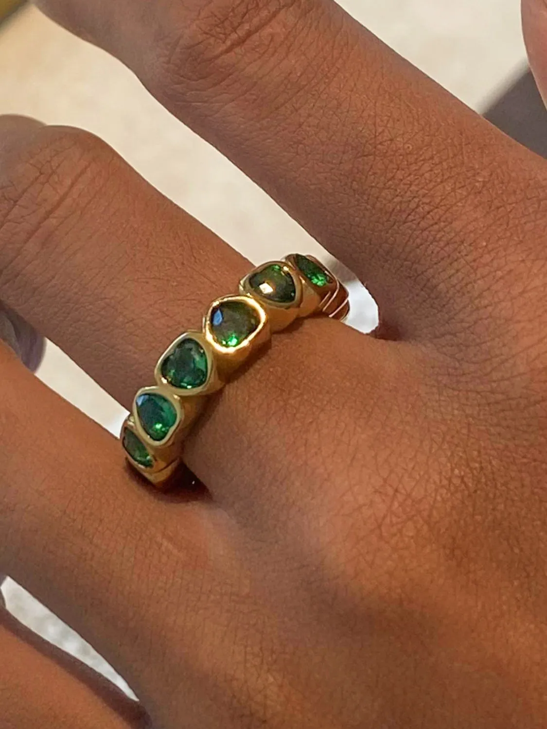 Green CZ Heart Ring - Gold Plated Elegance