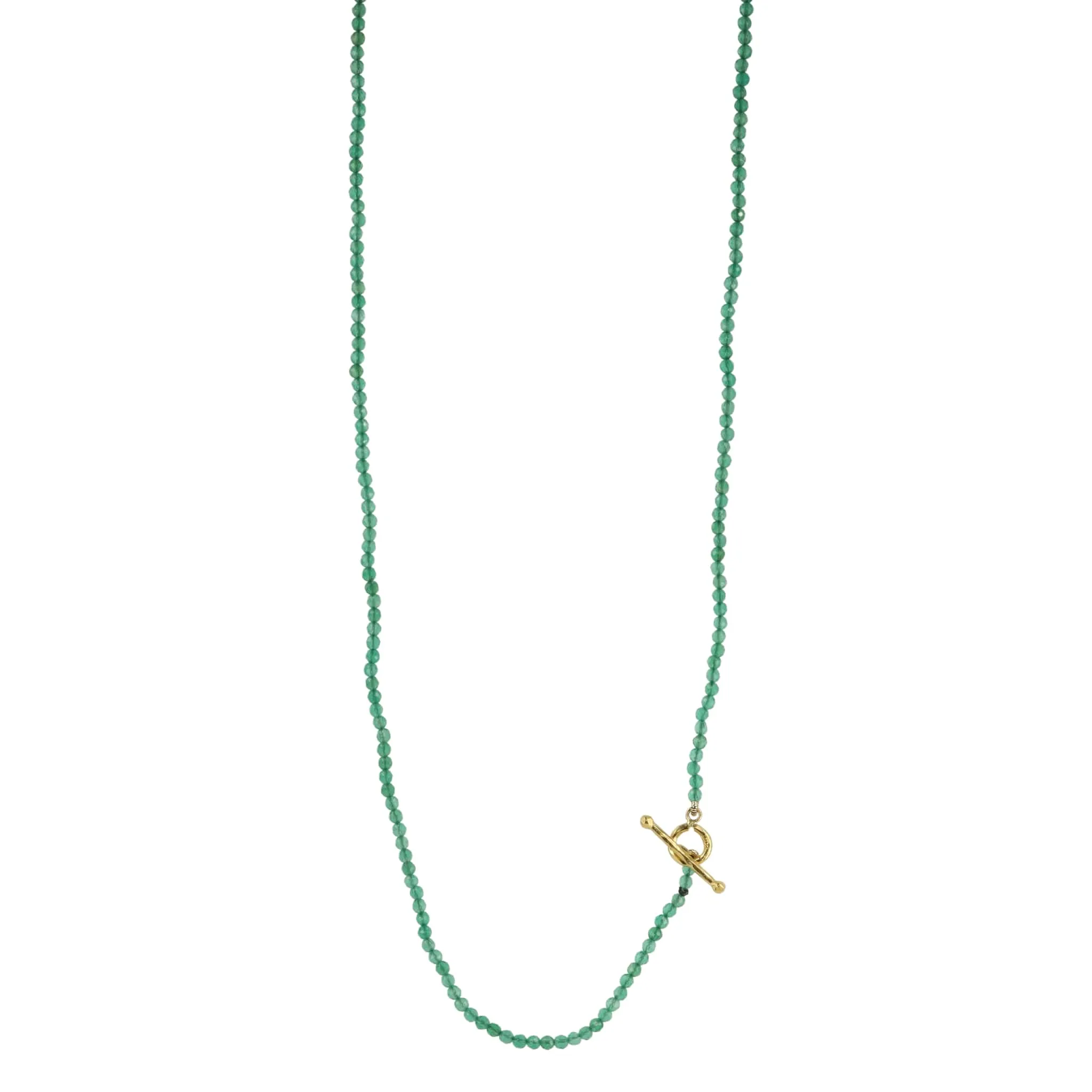 Green Onyx Beaded Necklace with 22K Gold Toggle Clasp