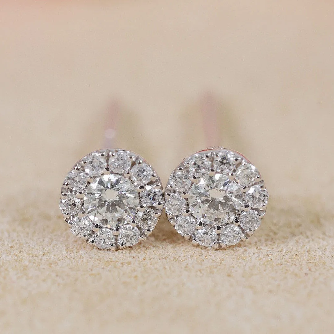 Halo Diamond Earrings in 18K White Gold