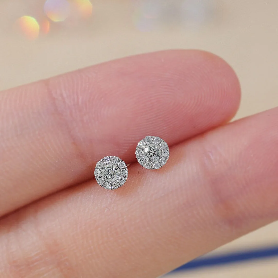 Halo Diamond Earrings in 18K White Gold