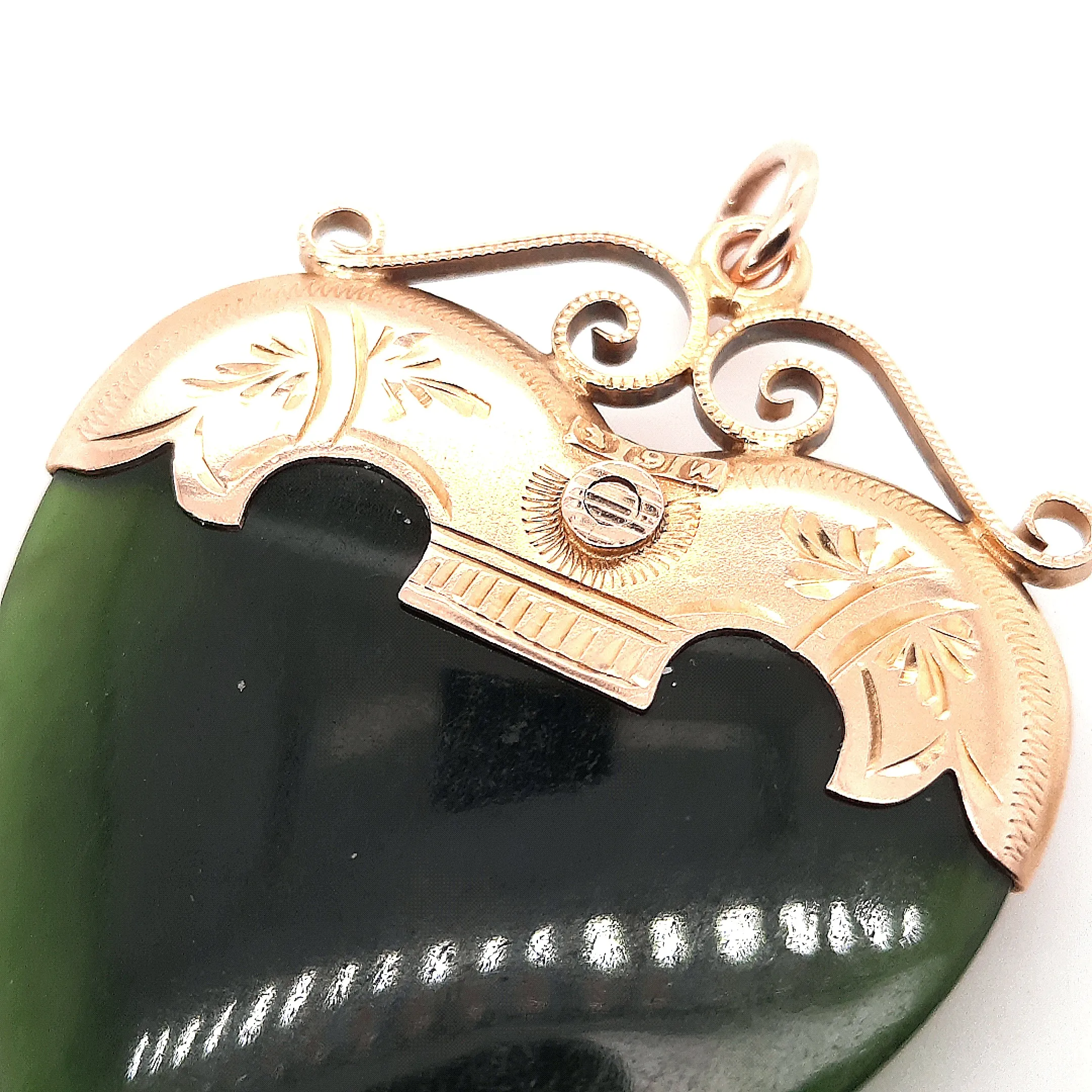 Handmade Nephrite Jade & Ruby Heart Shaped Pendant with Yellow Gold