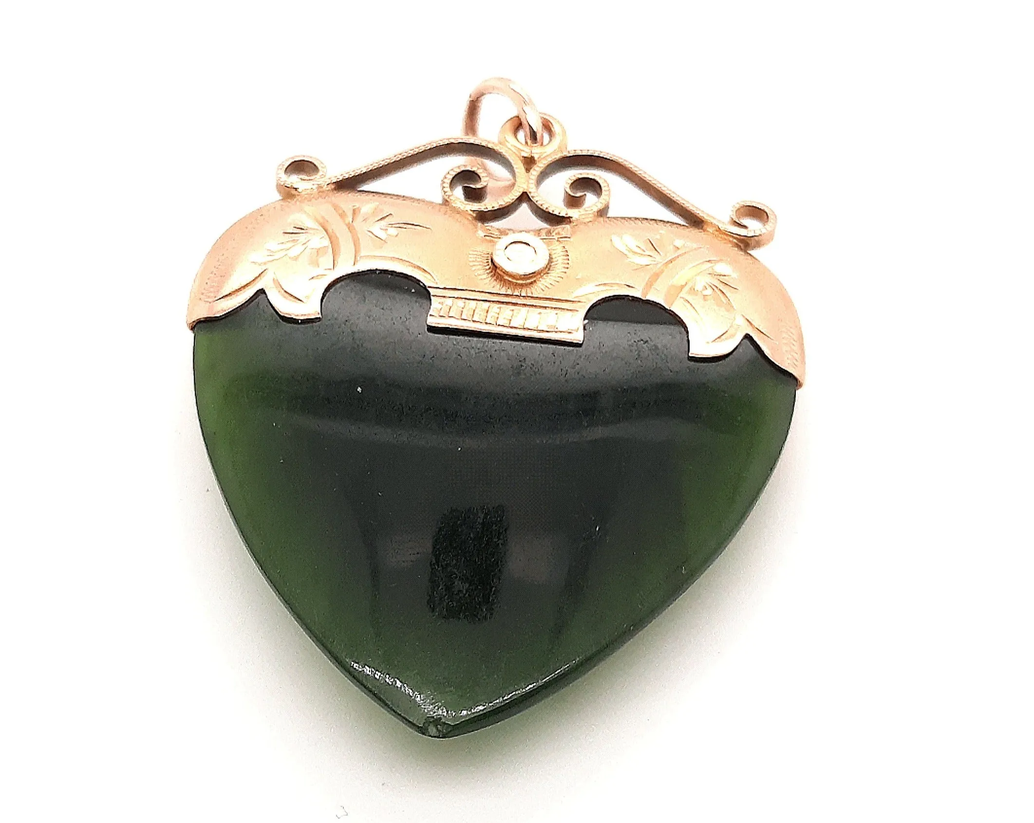 Handmade Nephrite Jade & Ruby Heart Shaped Pendant with Yellow Gold