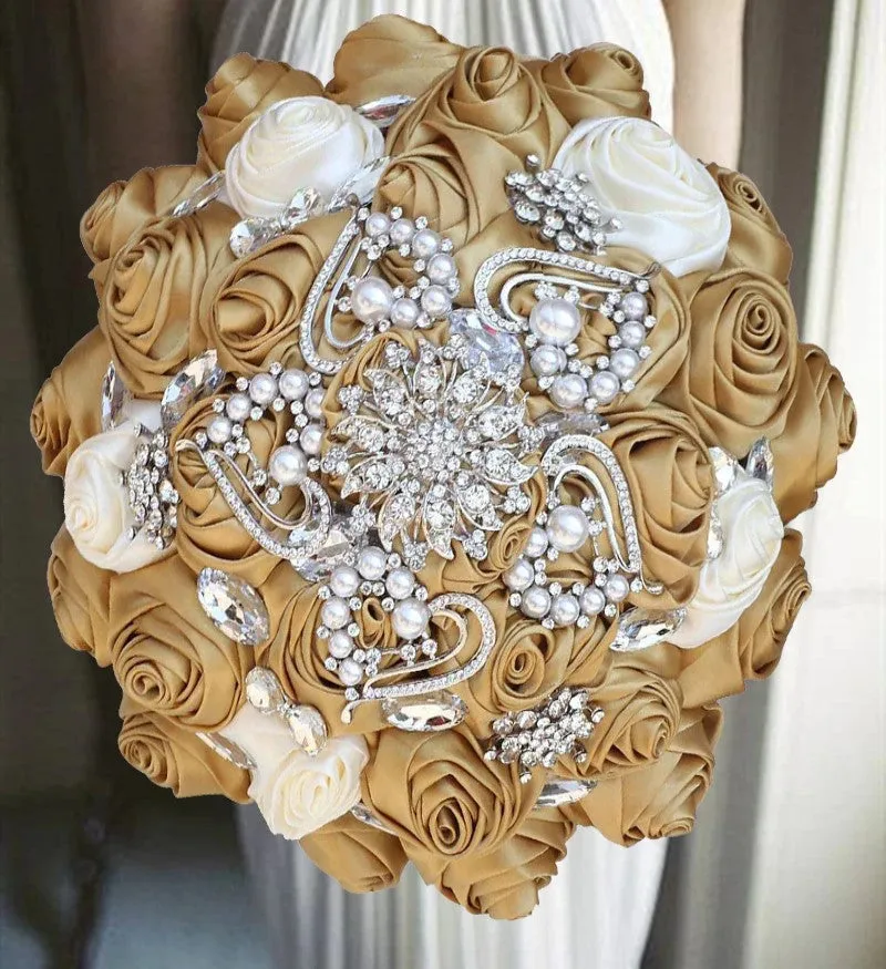 Hearts ~ Satin Rose Brooch Bouquet