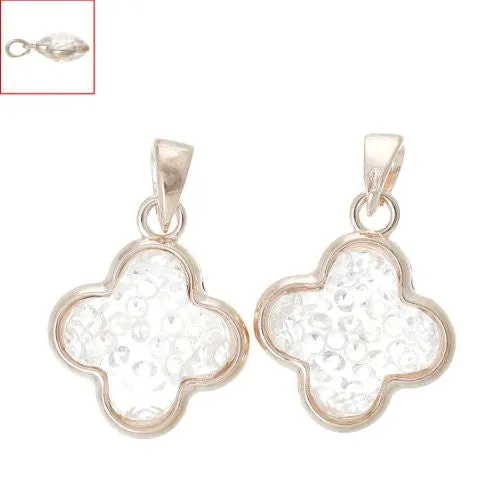 High Quality Floating Charm Glass Locket Pendants Flower Rose Gold 3.8cm x 2.5cm