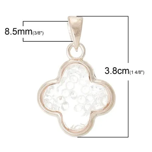 High Quality Floating Charm Glass Locket Pendants Flower Rose Gold 3.8cm x 2.5cm