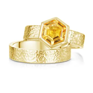 Honeycomb 8mm Citrine Ring Set in 9ct Yellow Gold