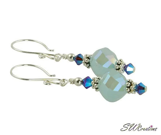 Iridescent Mystic Blue Beaded Crystal Earrings