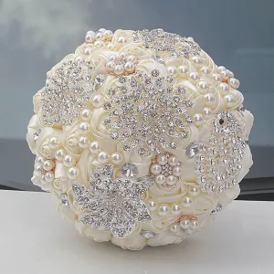 Ivory Satin Rose Brooch Bouquet BOU-801