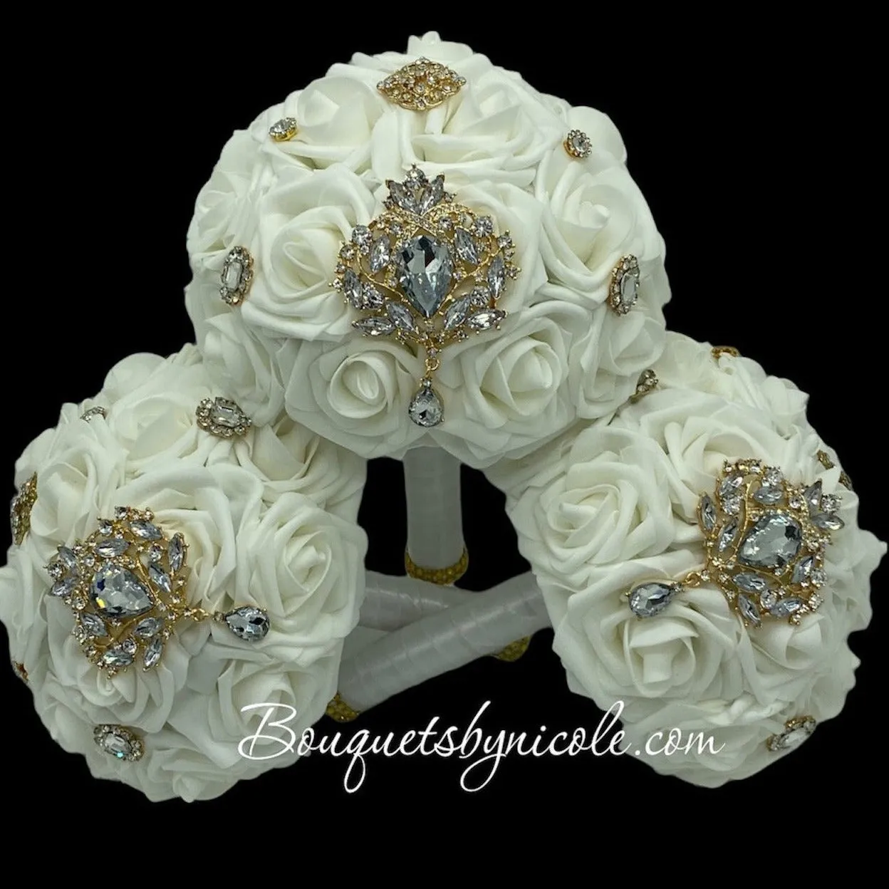 Ivory Satin Roses Brooch Bouquet BOU-ADAH