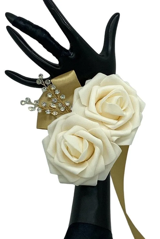 Ivory Satin Roses Brooch Bouquet BOU-ADAH