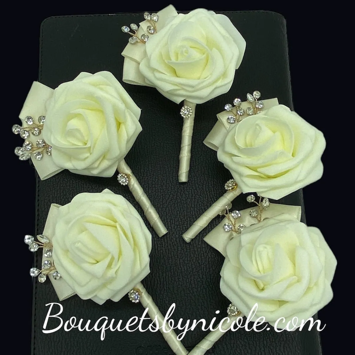 Ivory Satin Roses Brooch Bouquet BOU-ADAH