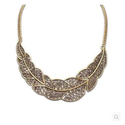 Jewelry wholesale Vintage Antient Gold Silver Leaf Pendant Statement Necklace For Woman New collar necklaces & pendants