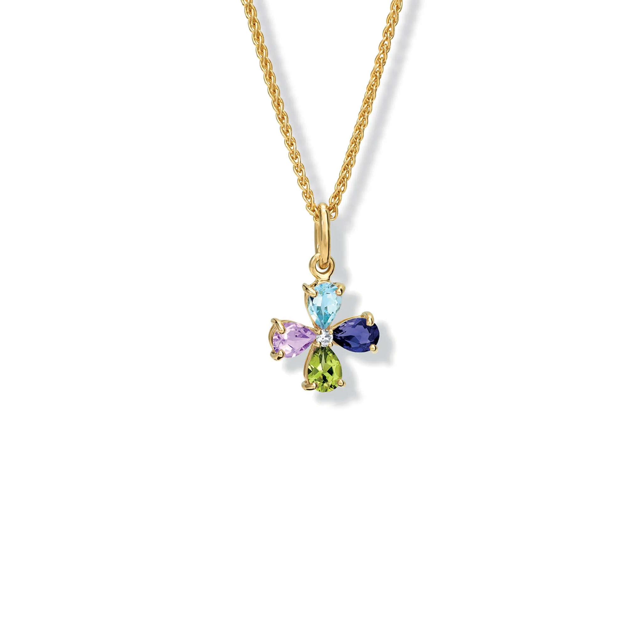 Klover Medium Flower Necklace Pendant Yellow Gold - Mixed Gemstone