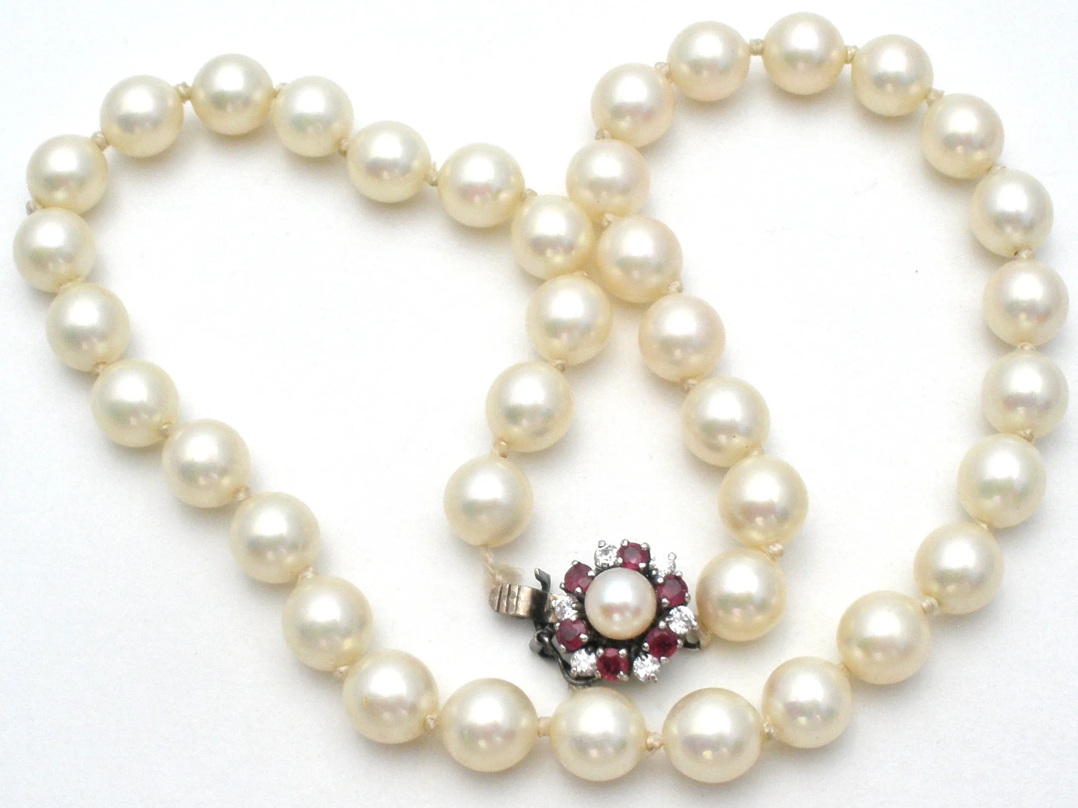 Knotted Glass Pearl Necklace with Gemstone Clasp