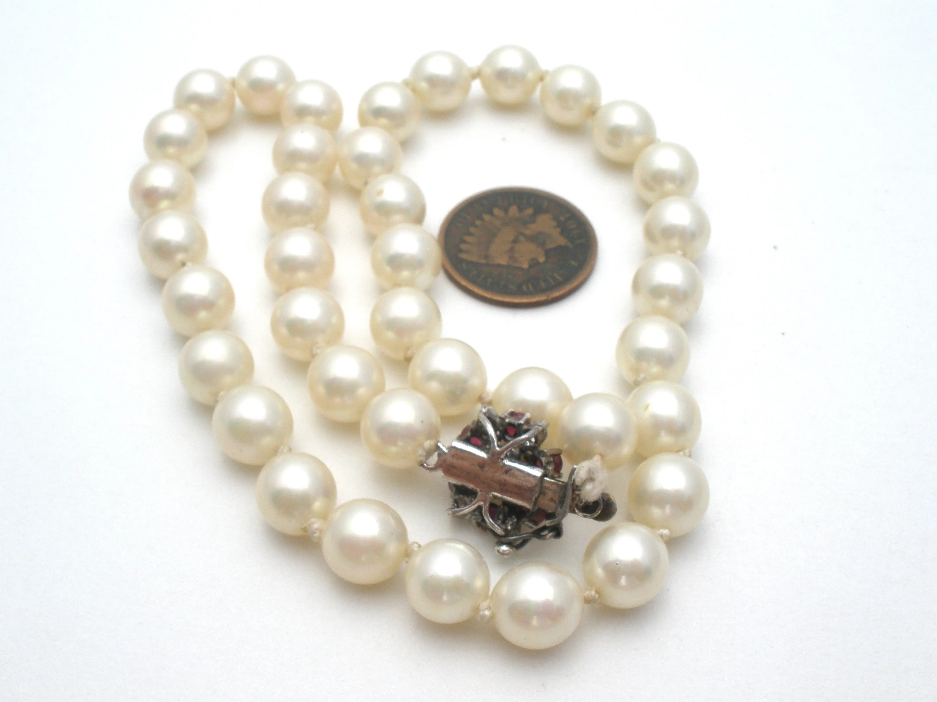 Knotted Glass Pearl Necklace with Gemstone Clasp