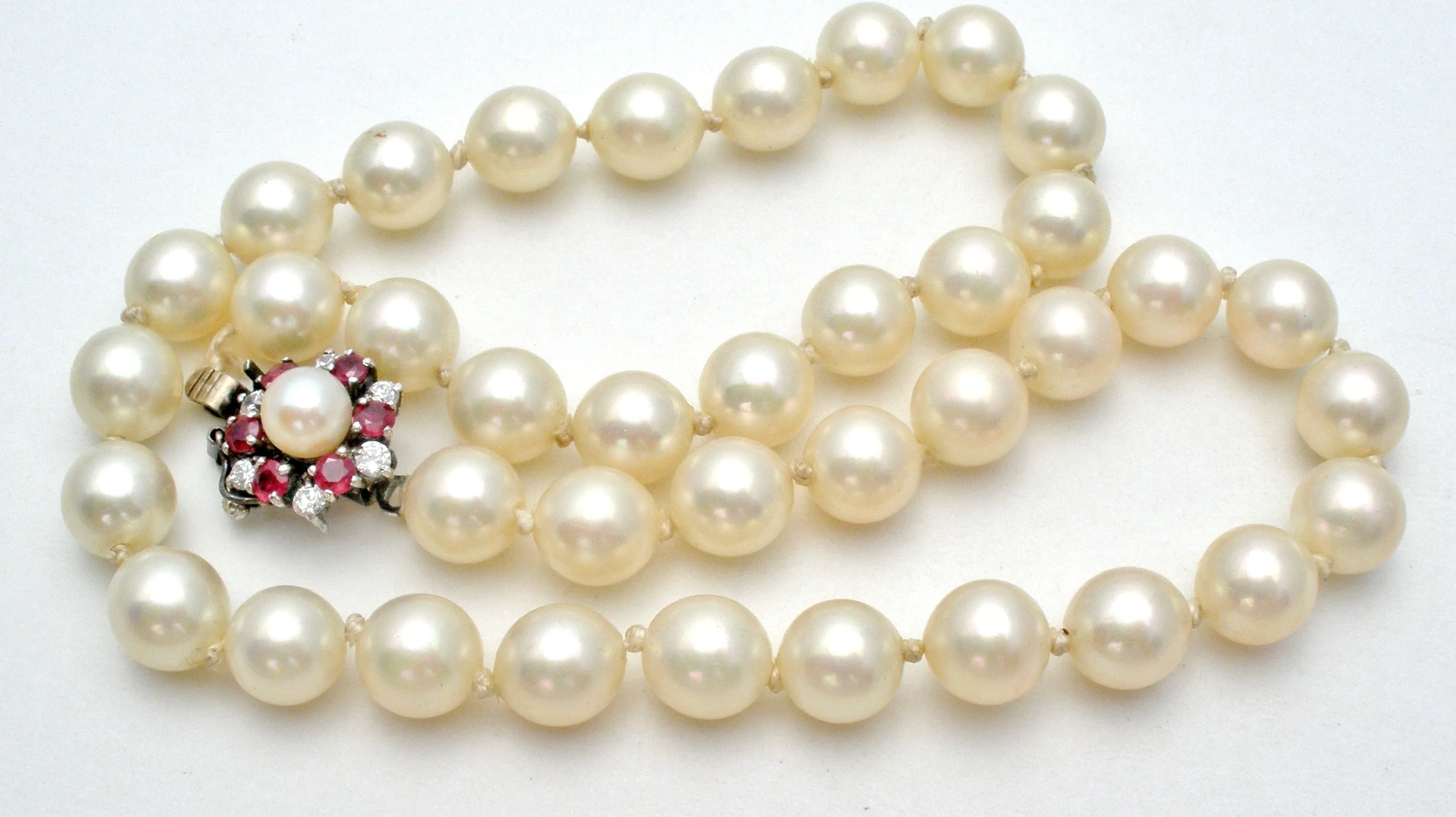 Knotted Glass Pearl Necklace with Gemstone Clasp