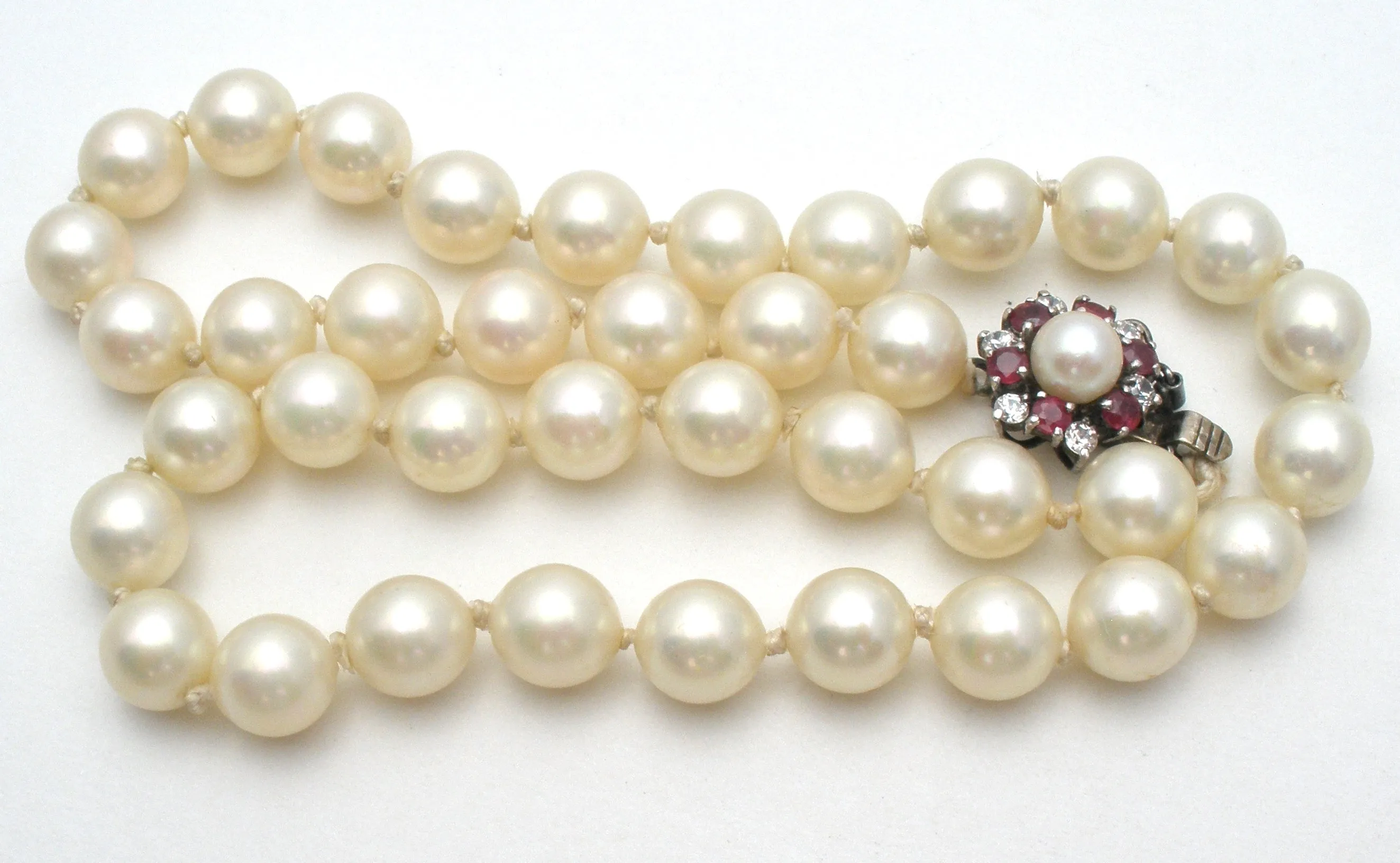 Knotted Glass Pearl Necklace with Gemstone Clasp