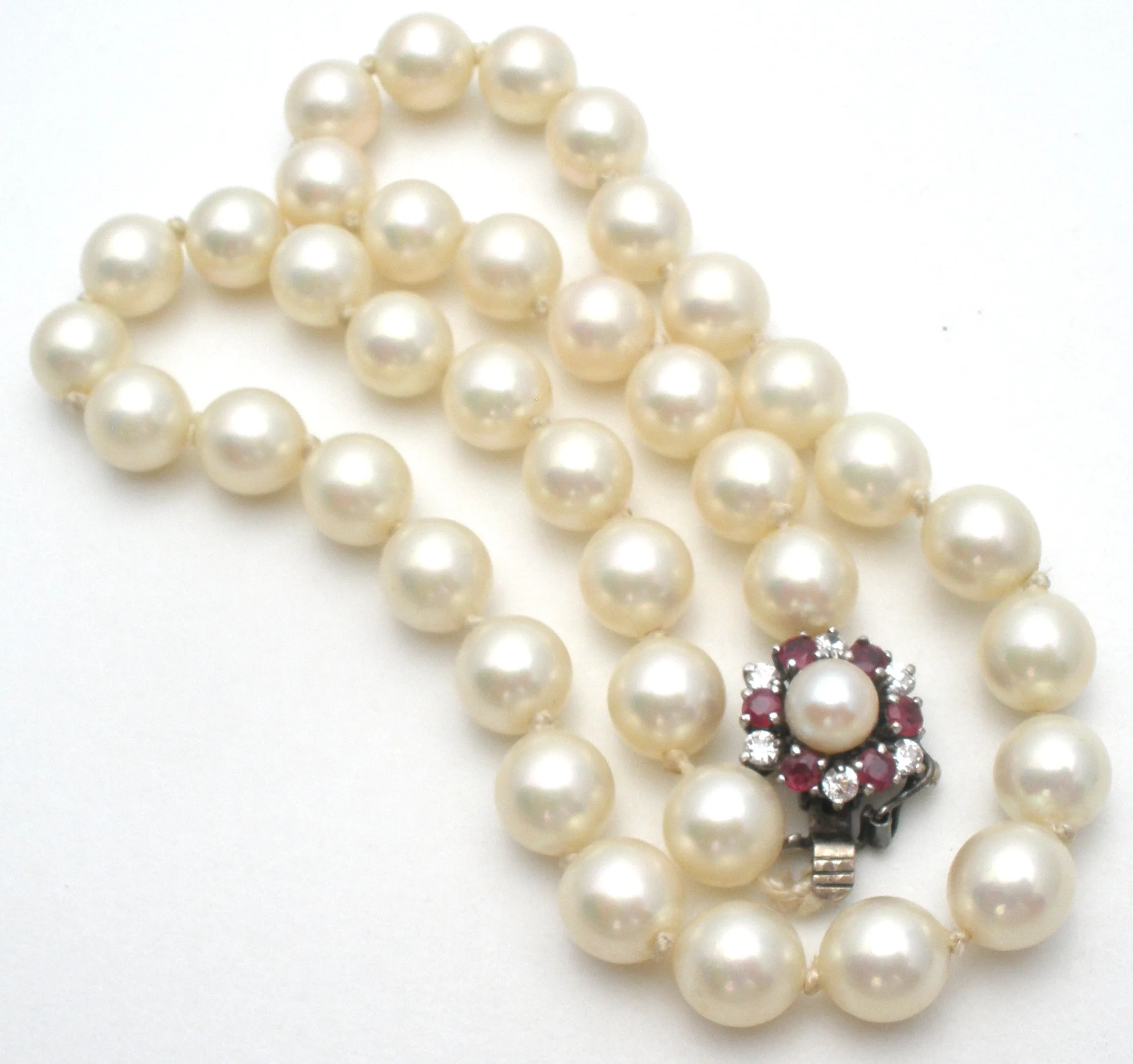 Knotted Glass Pearl Necklace with Gemstone Clasp