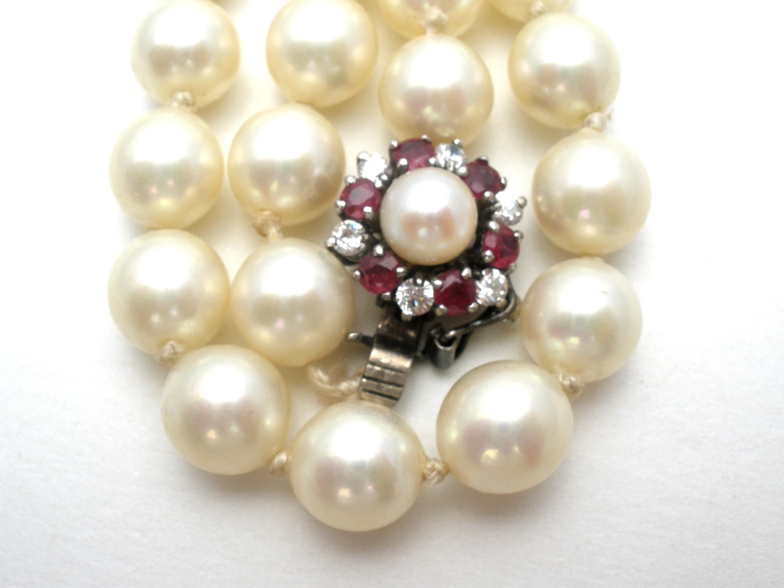 Knotted Glass Pearl Necklace with Gemstone Clasp