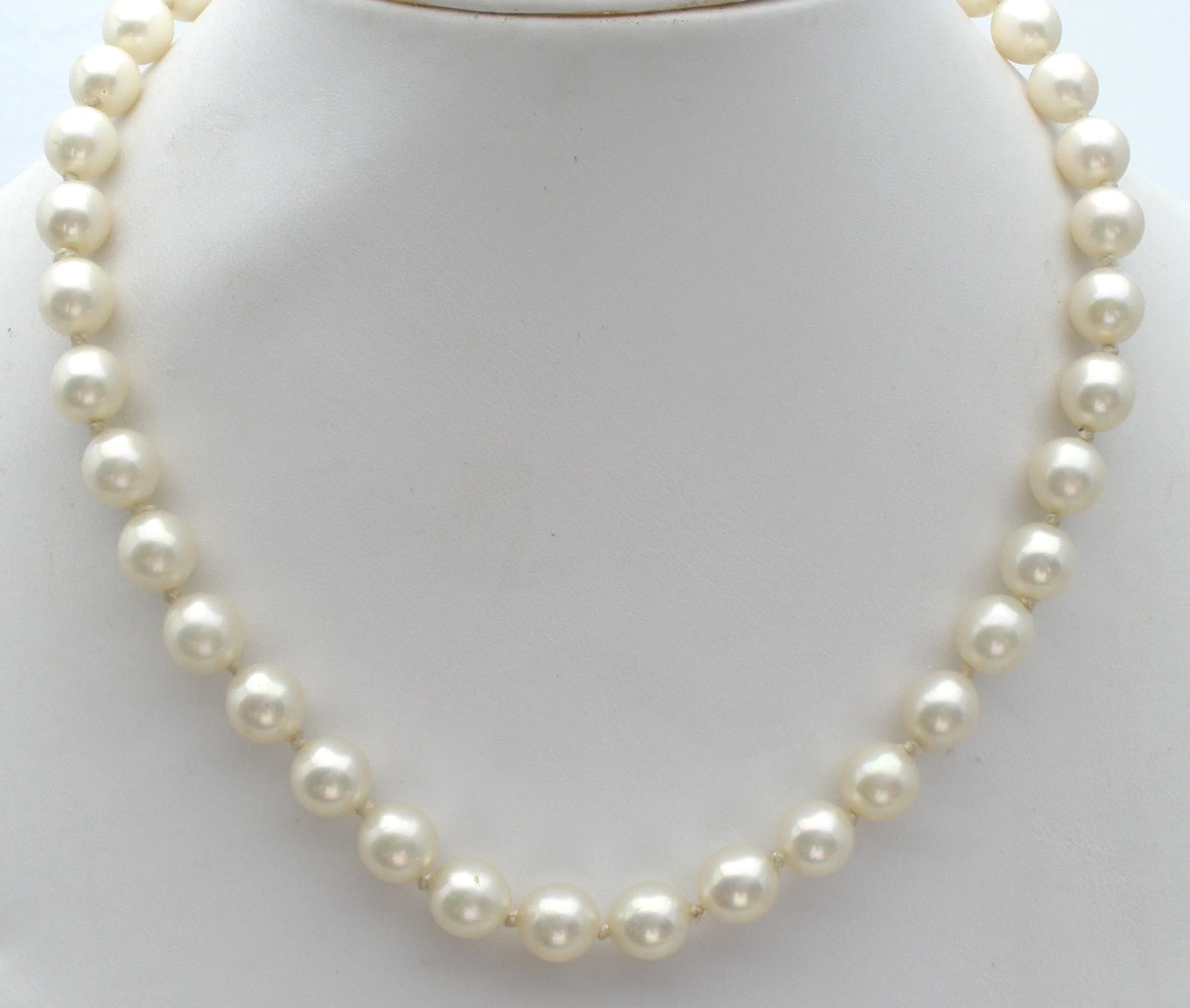 Knotted Glass Pearl Necklace with Gemstone Clasp