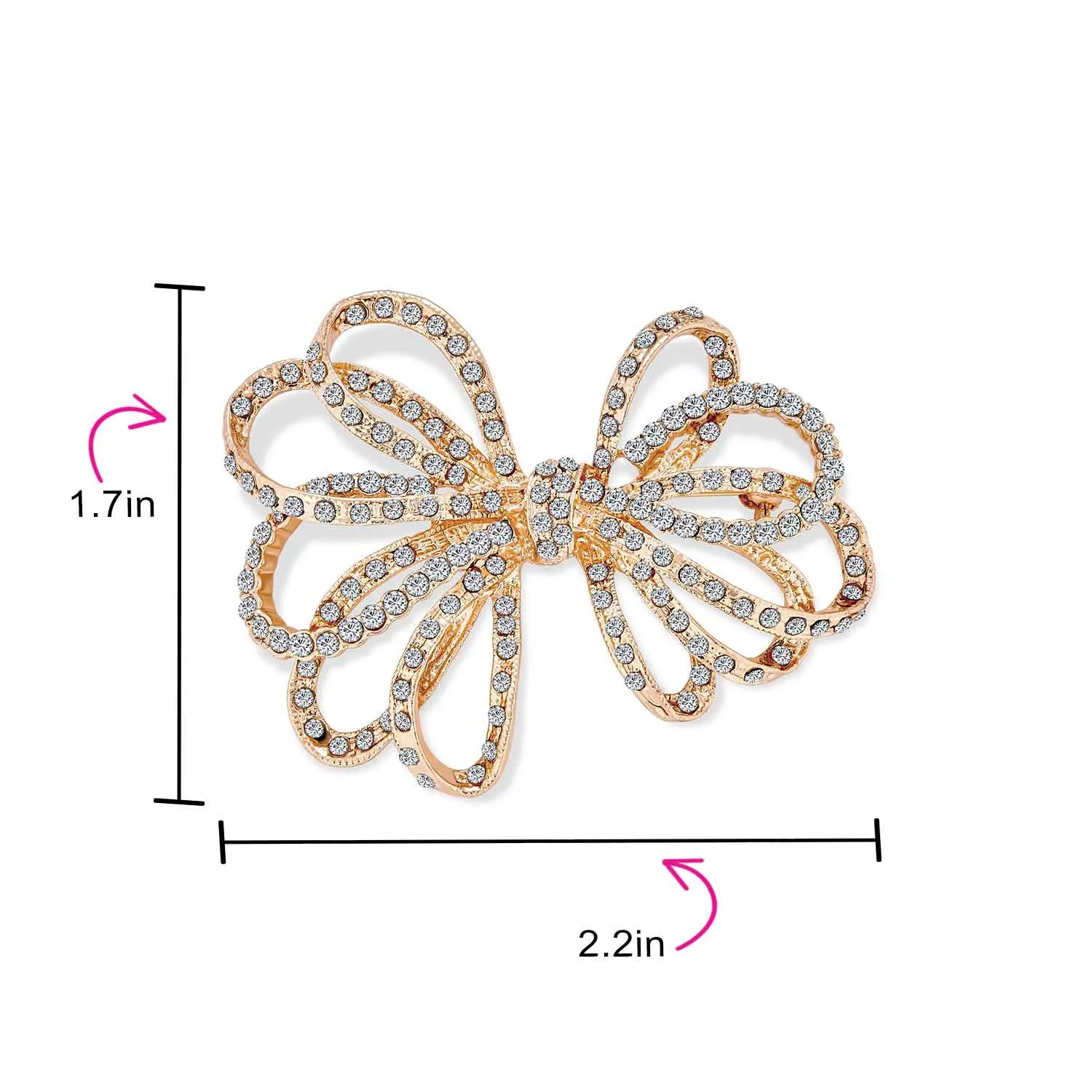 Large Bridal Holiday Statement Crystal Wedding Bow Brooche Pin Silver Rose Gold Tone